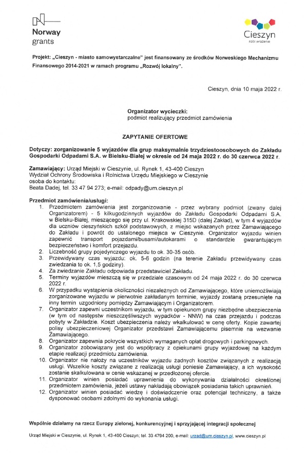 Zapytanie ofertowe - treść informacji